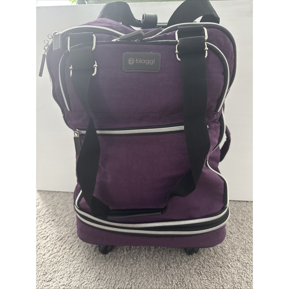Biaggi Zipsak Folding  Expandable Luggage Carry-On Roll Spinner Purple Nylon